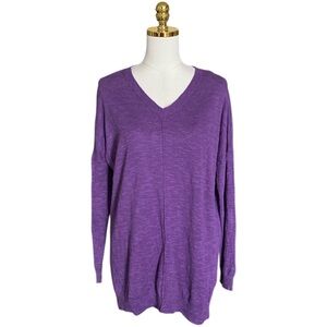 Eileen Fisher Purple Organic Linen Cotton Blend V-Neck Oversized Sweater XS-S
